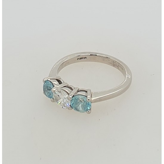 Pre Owned Platinum Diamond and Blue Topaz Ring ZB20
